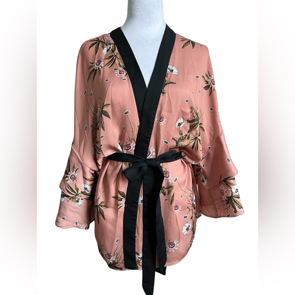 Topshop Blush Floral Frill Kimono